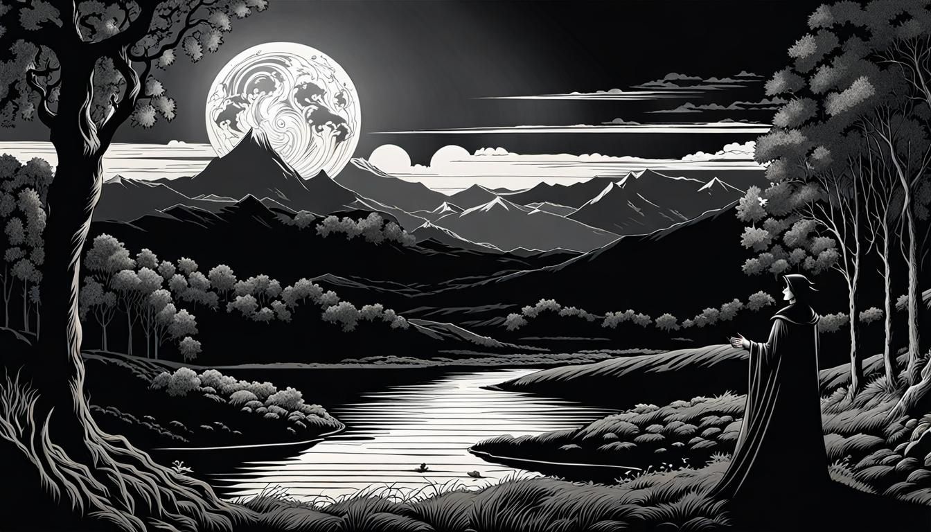 Engraved Line Art Gothic Landscape  by @Strigoi77