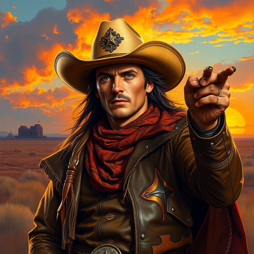 Divine Cowboy in Texas Sunset: Remington-Inspired Art