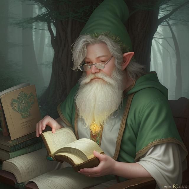 Forest gnome cleric, reading a prayer book