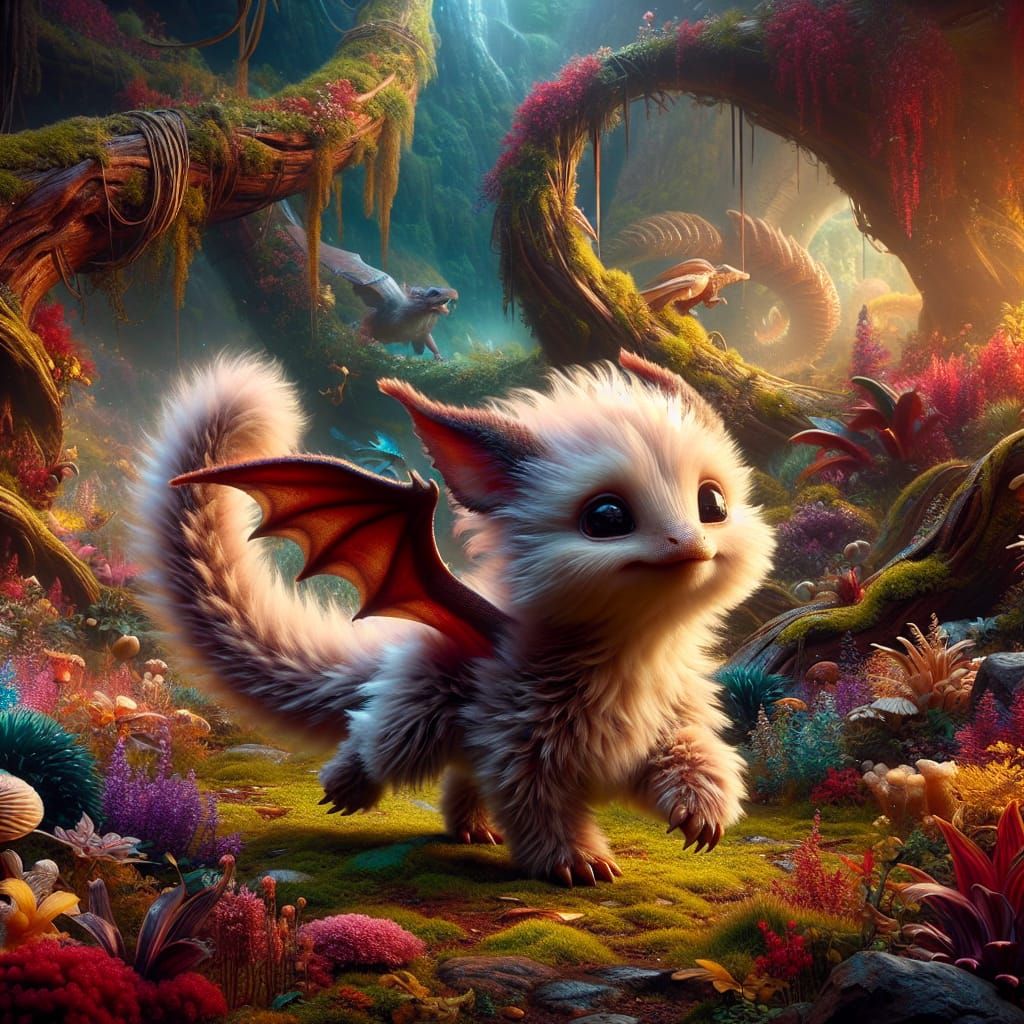 Playful Baby Dragon Frolicking in Enchanted Forest