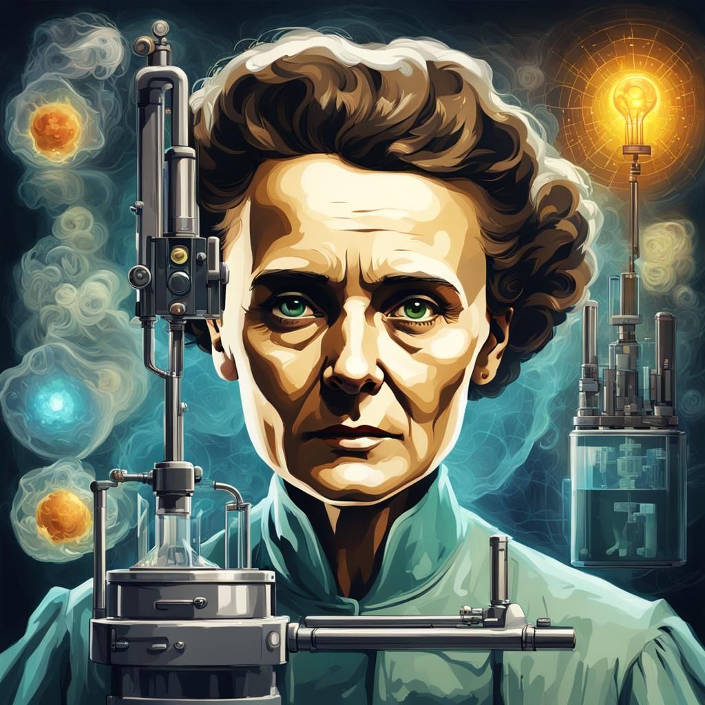 A historical figure like Marie Curie, with elements radium a...