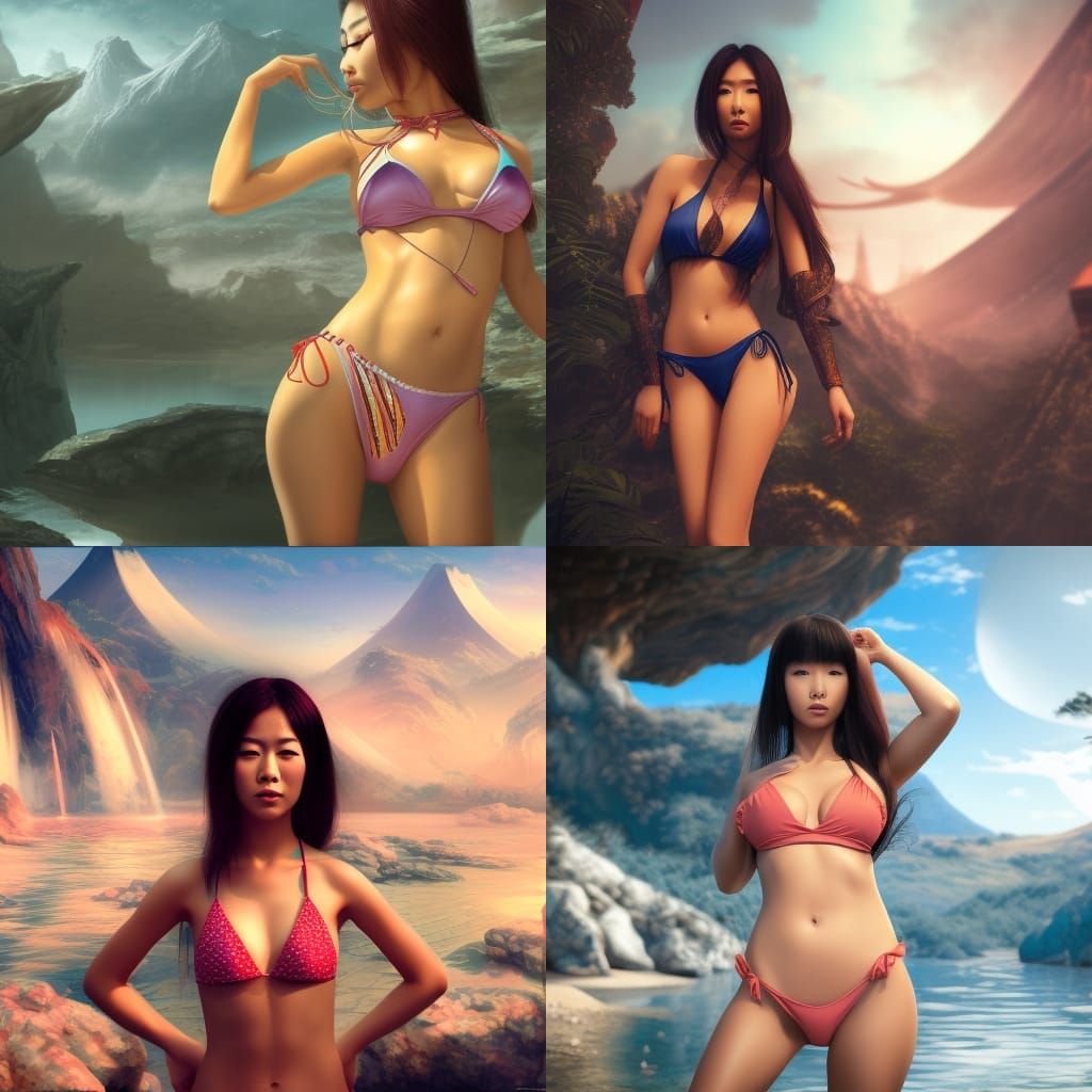 japanese asian female model in bikini AI Generated Artwork