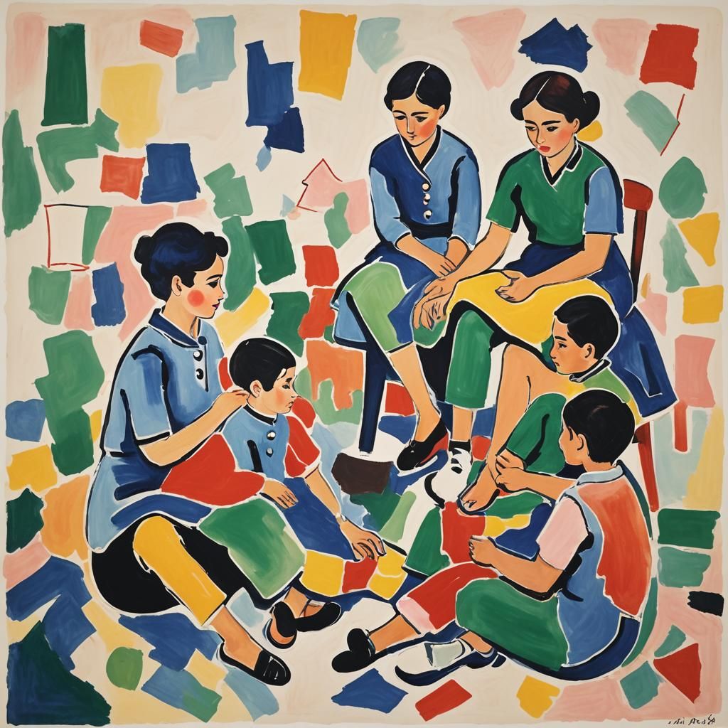 Minimalism kids, cubism kids, kids sitting, kids playing, as...