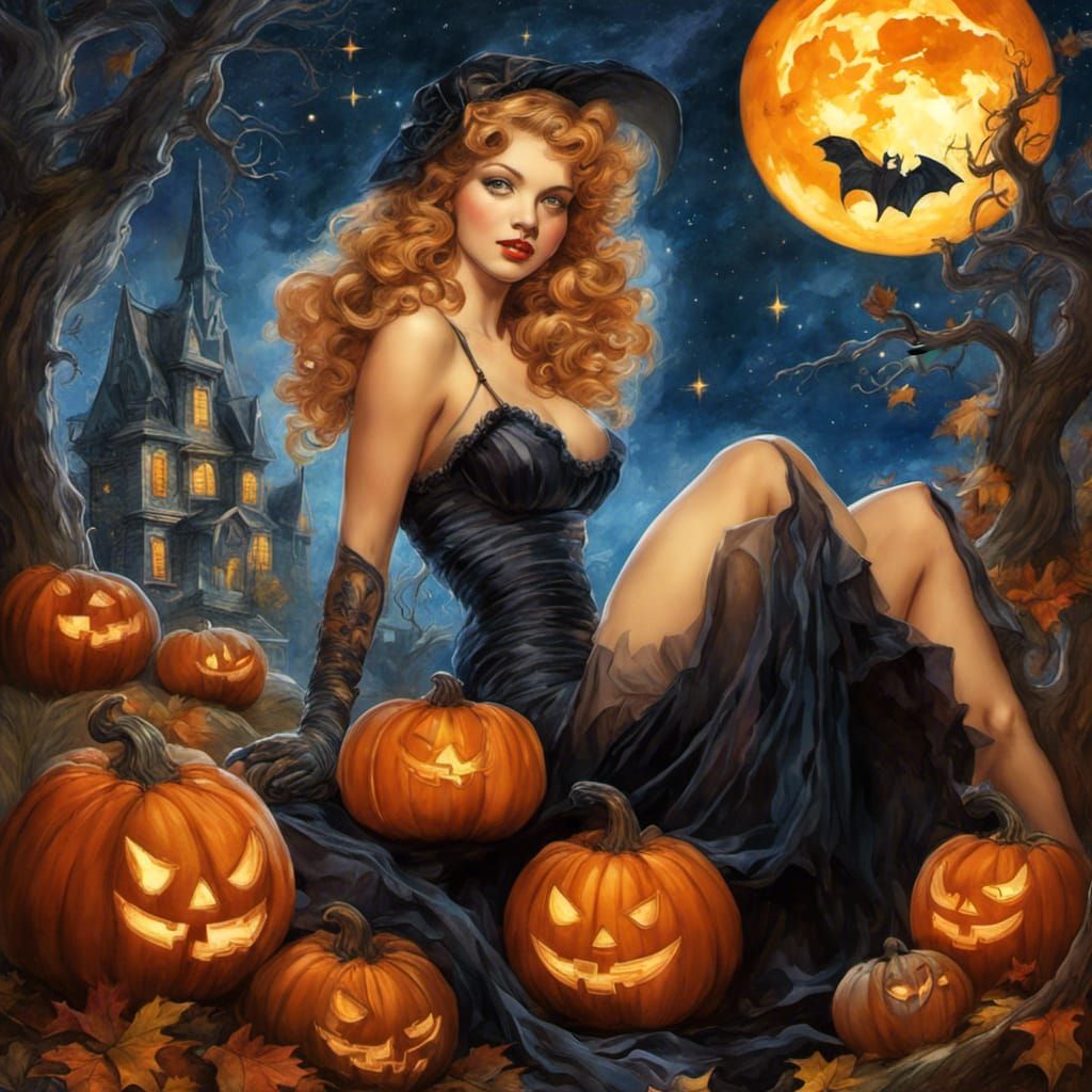 1940s pinup in the moonlight  by @QueenKittyKat