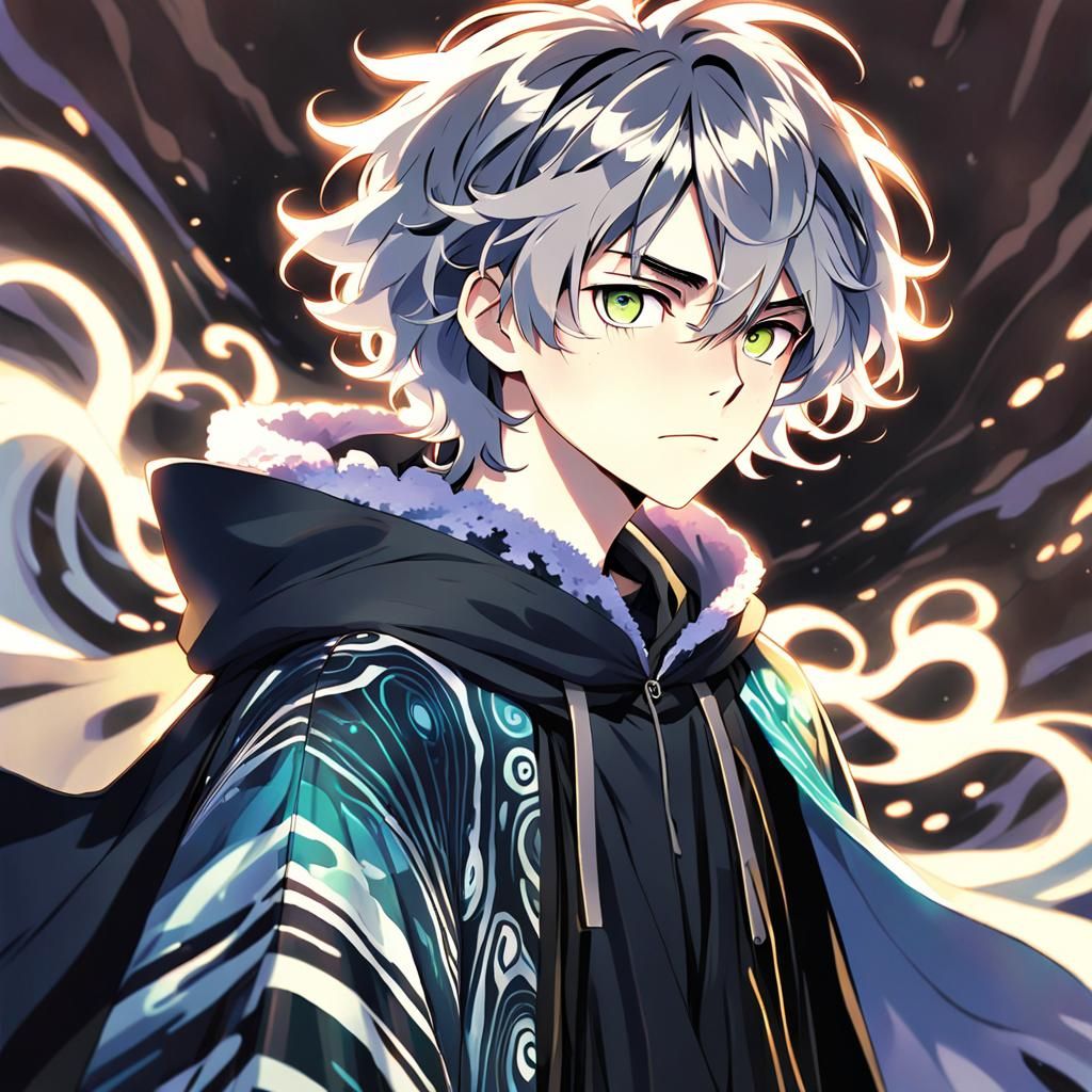 Anime Boy with Mysterious Expression in Grunge Style