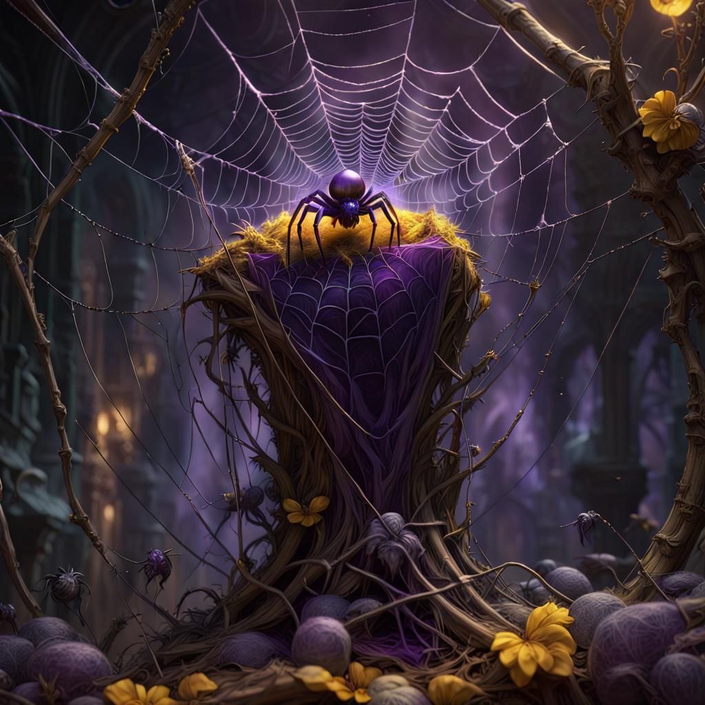 A spider's web with a nest of little spider's a masterpiece,...