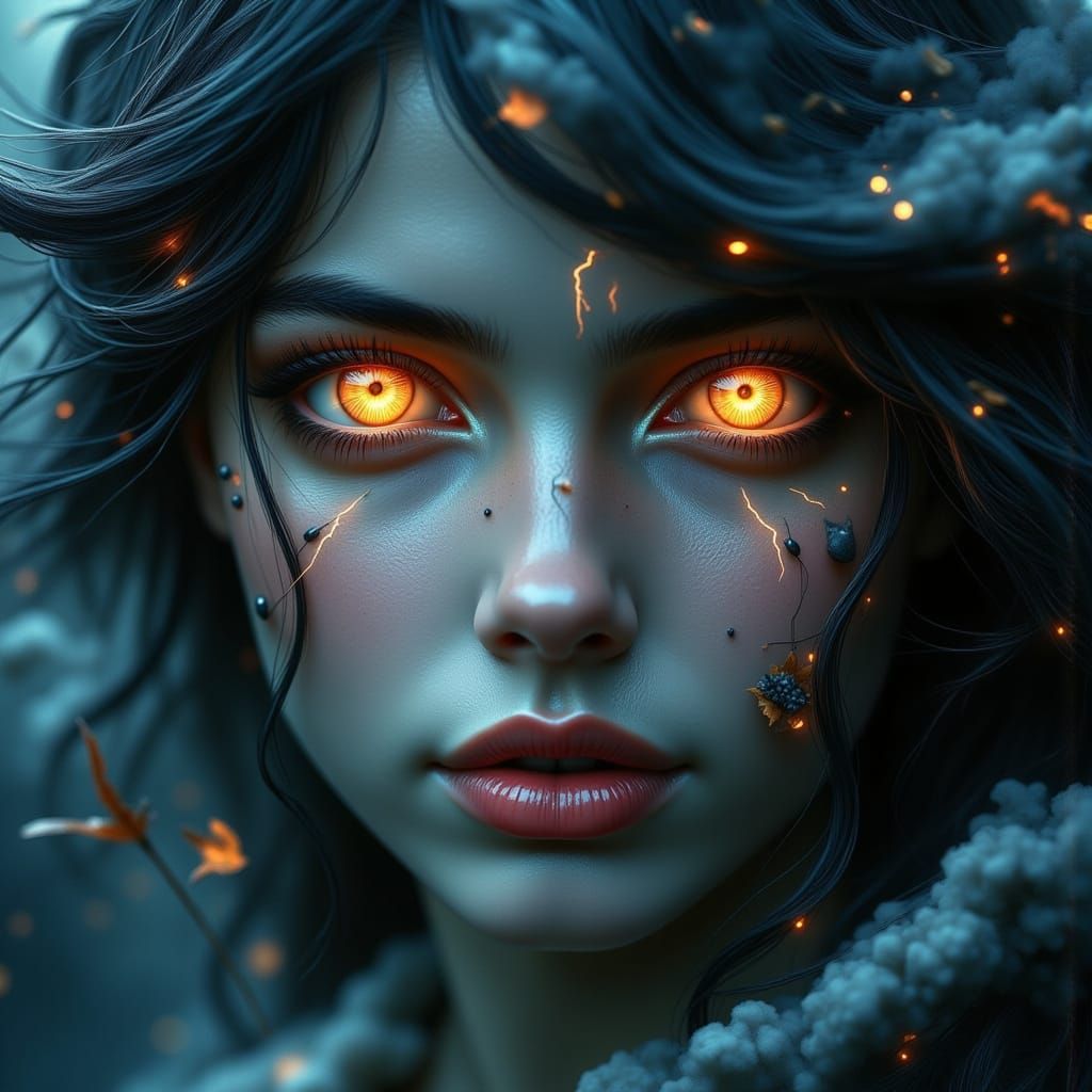 Girl with Storm Eyes: Atmospheric Fantasy Portrait