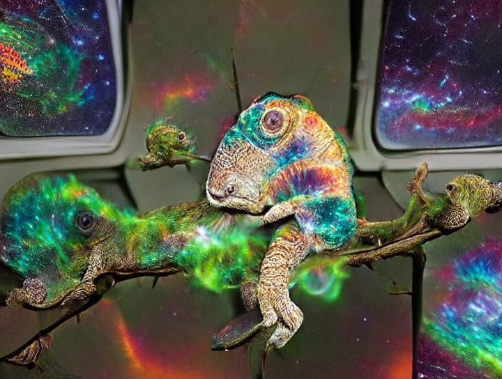 This chameleon is on drugs and having a tough time in the co...