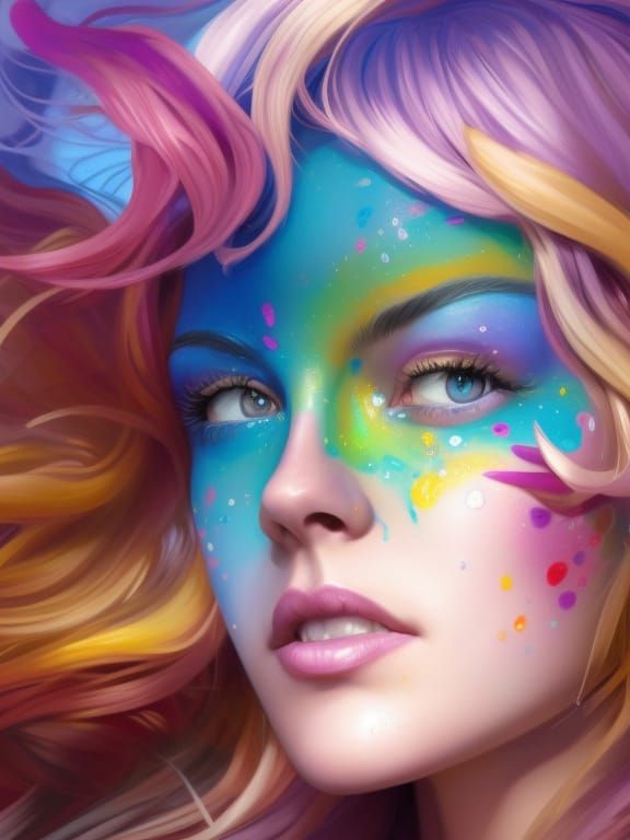 A Realistic Rendering of an Attractive Woman with Rainbow Fa...