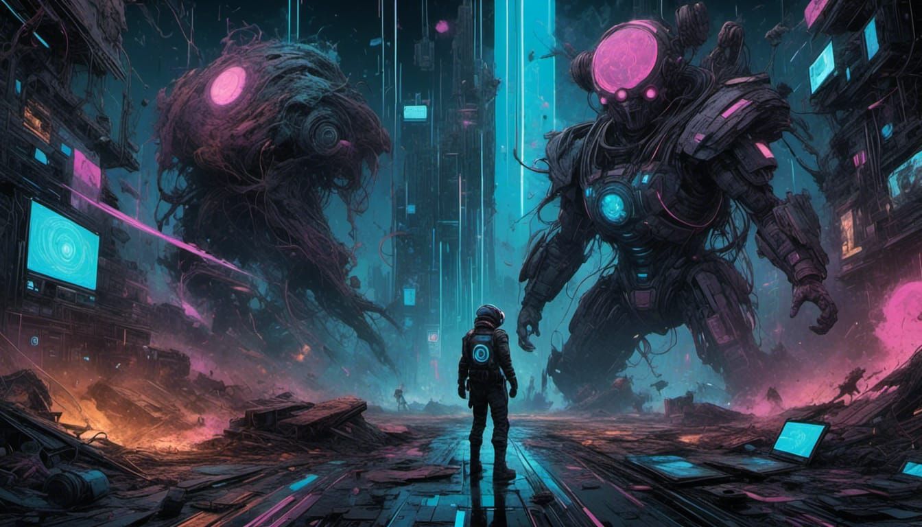 <lora:Synthsanity:1.0> wide shot HD 3D Octane HD Image; Beautifully Authentic epic badass villain striking the ground and causing a destruct...