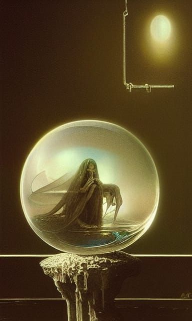 Spectral essence floating in a crystal ball, scientific meth...