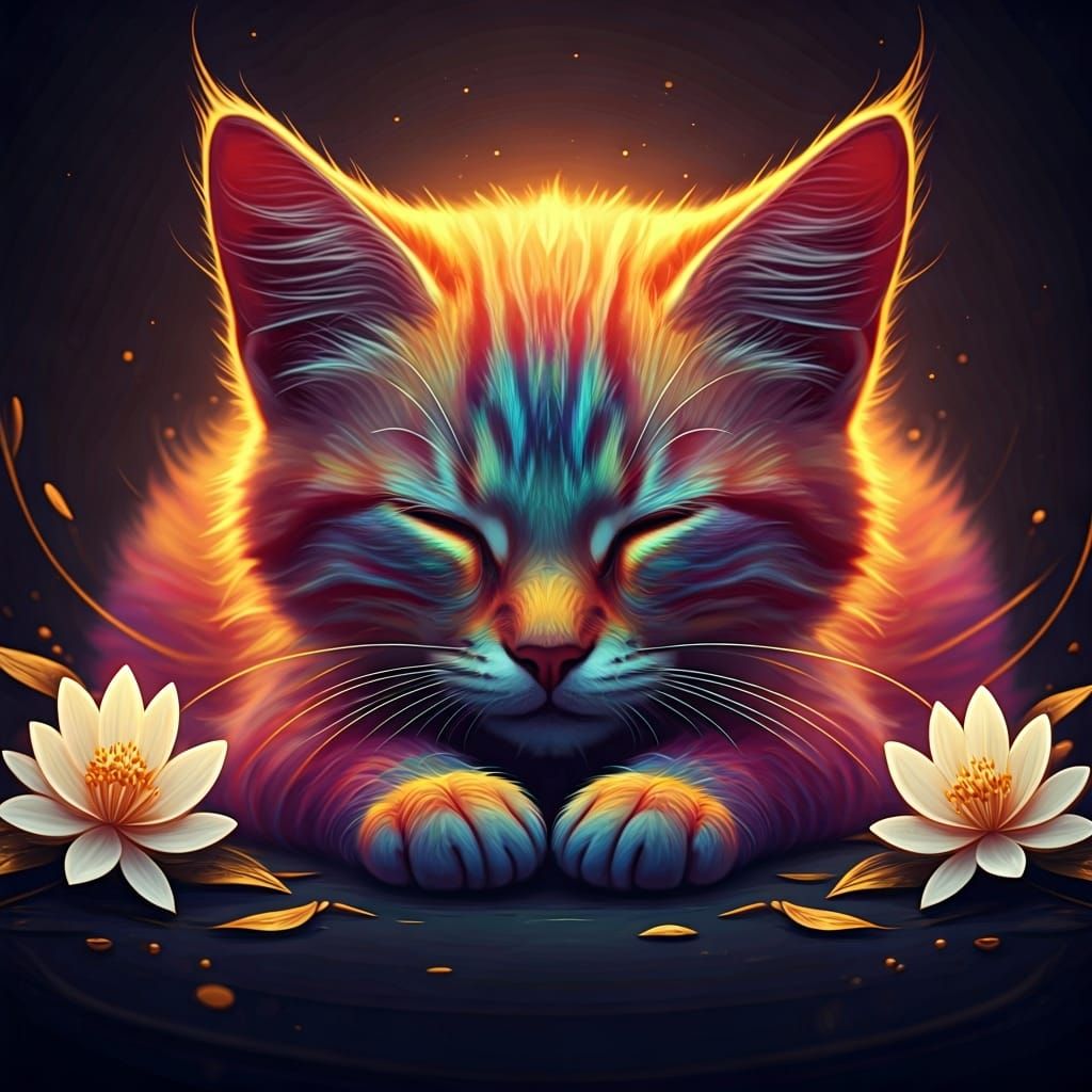 Energy Kitten in a Field of Glowing Flowers