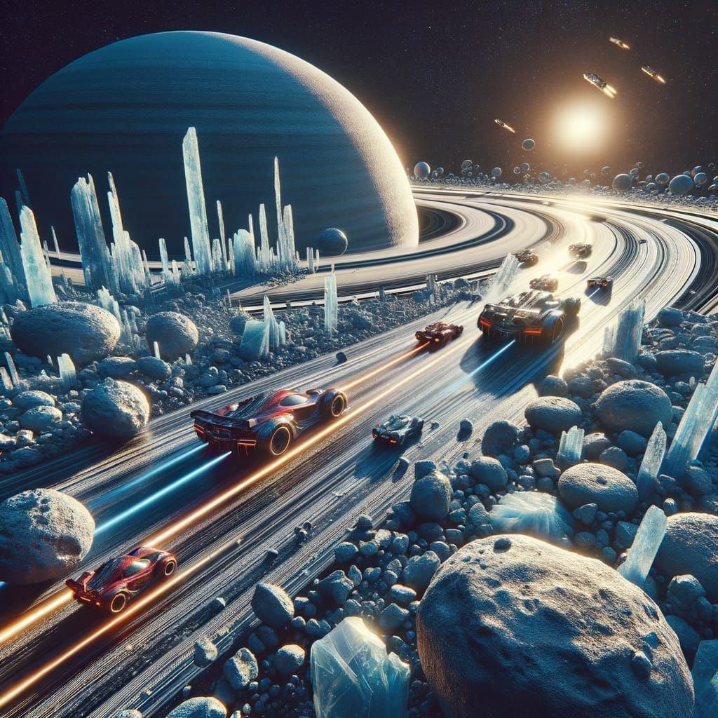 Hyper-Realistic Super Vehicle Race Across Saturn's Rings