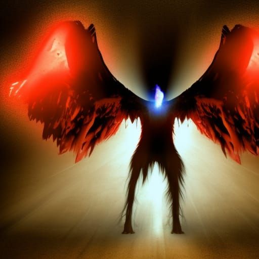 glowing white 
giant bloody vampire with wings standing