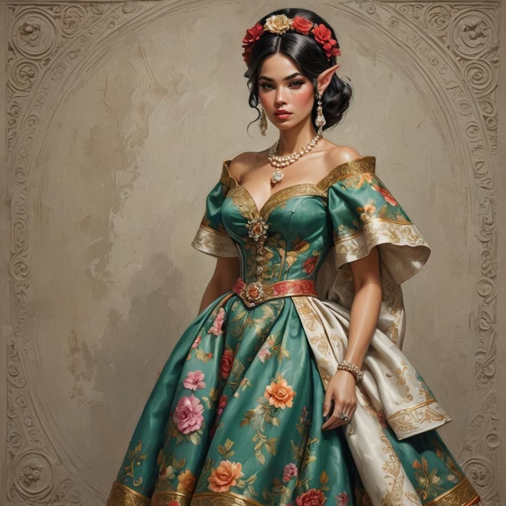 Mephala Silverleaf, 1960's, ALine Dress with pearl Jewelry AI