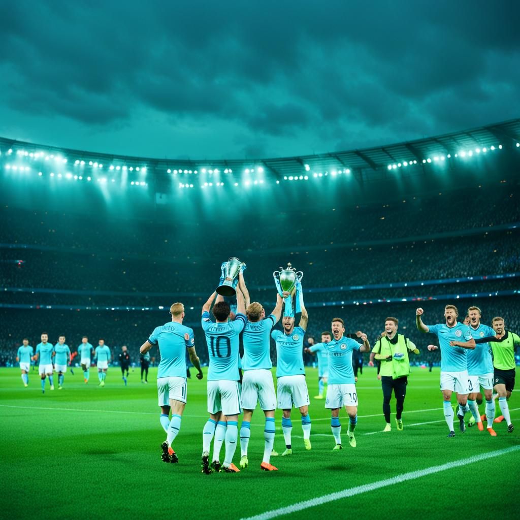 Manchester City Lifts Champions League Trophy in Stadium