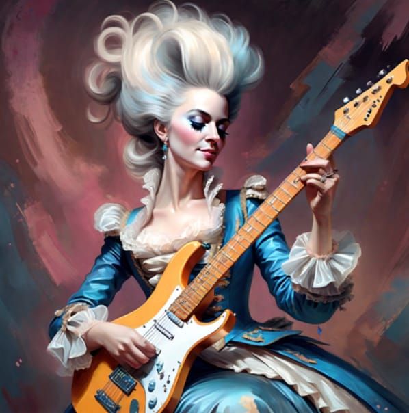 Marie Antoinette playing electric guitar