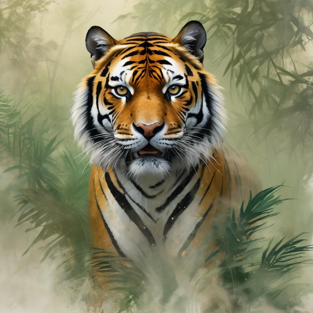 Ethereal Tiger, Jungle, Rough Brushstrokes  by @Lady Anne