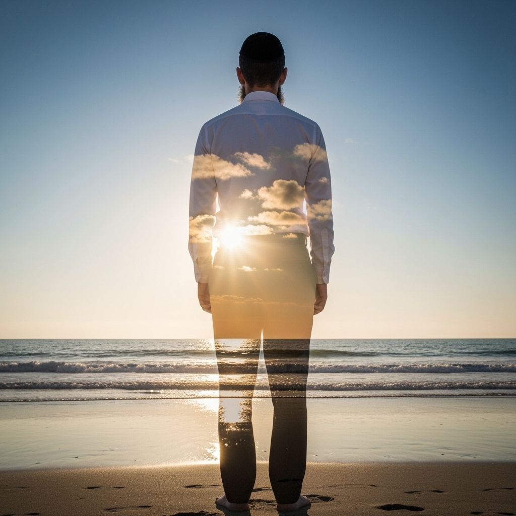Double Exposure of Jewish Man on Beach