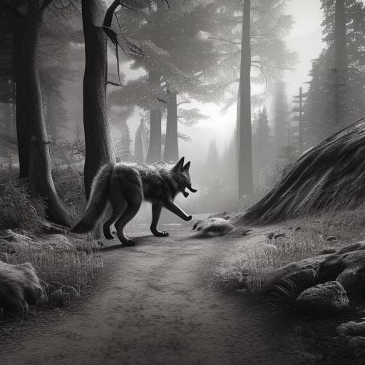 A path through a desolated thick wood