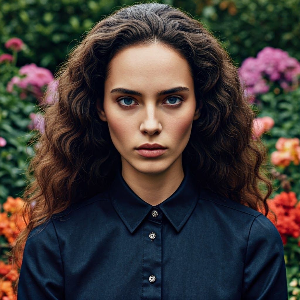 High Fashion Model in Lush Outdoor Setting