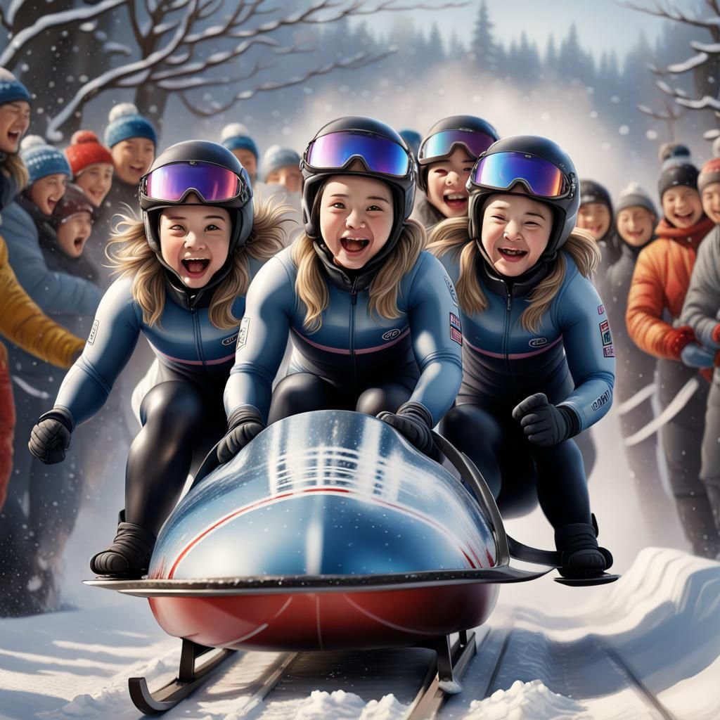 SISTERS BOBSLEDDING AT A WINTER SPORT EVENT  by @Montserrat