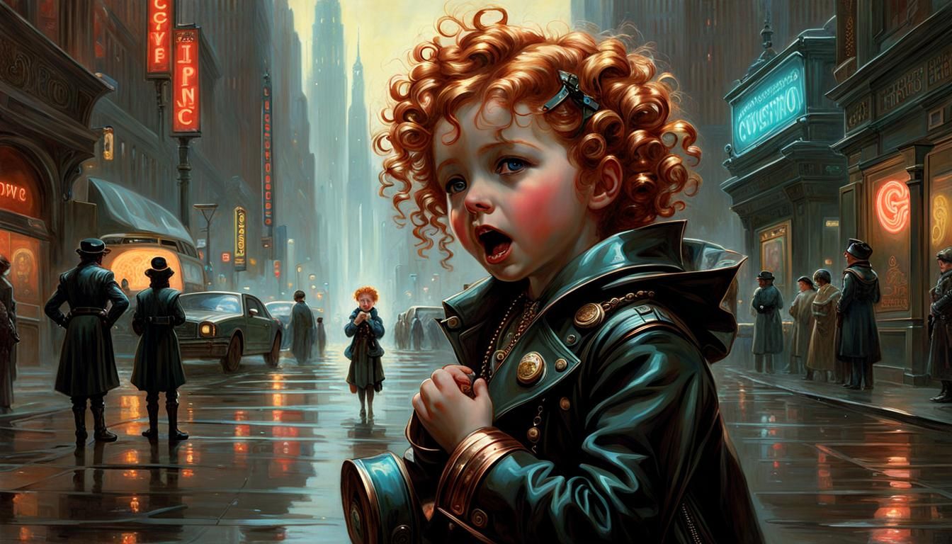 Cyberpunk City crystalline cryptopunk (coppery curly) child ...