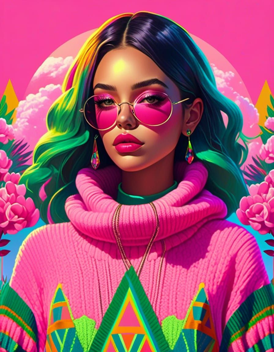 Stoner Woman Portrait in Pop Art Style