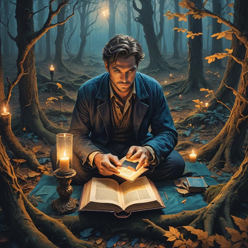 Mystical Forest: Man with Ancient Book