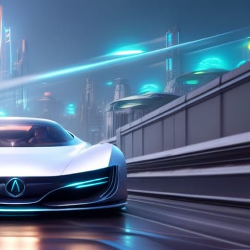 Futuristic car in futuristic city