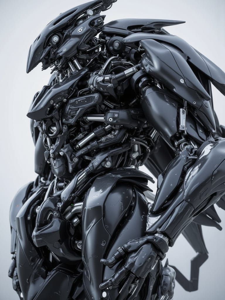 <lora:Organic Cyber Mecha:1.0> A massive mecha with black boots