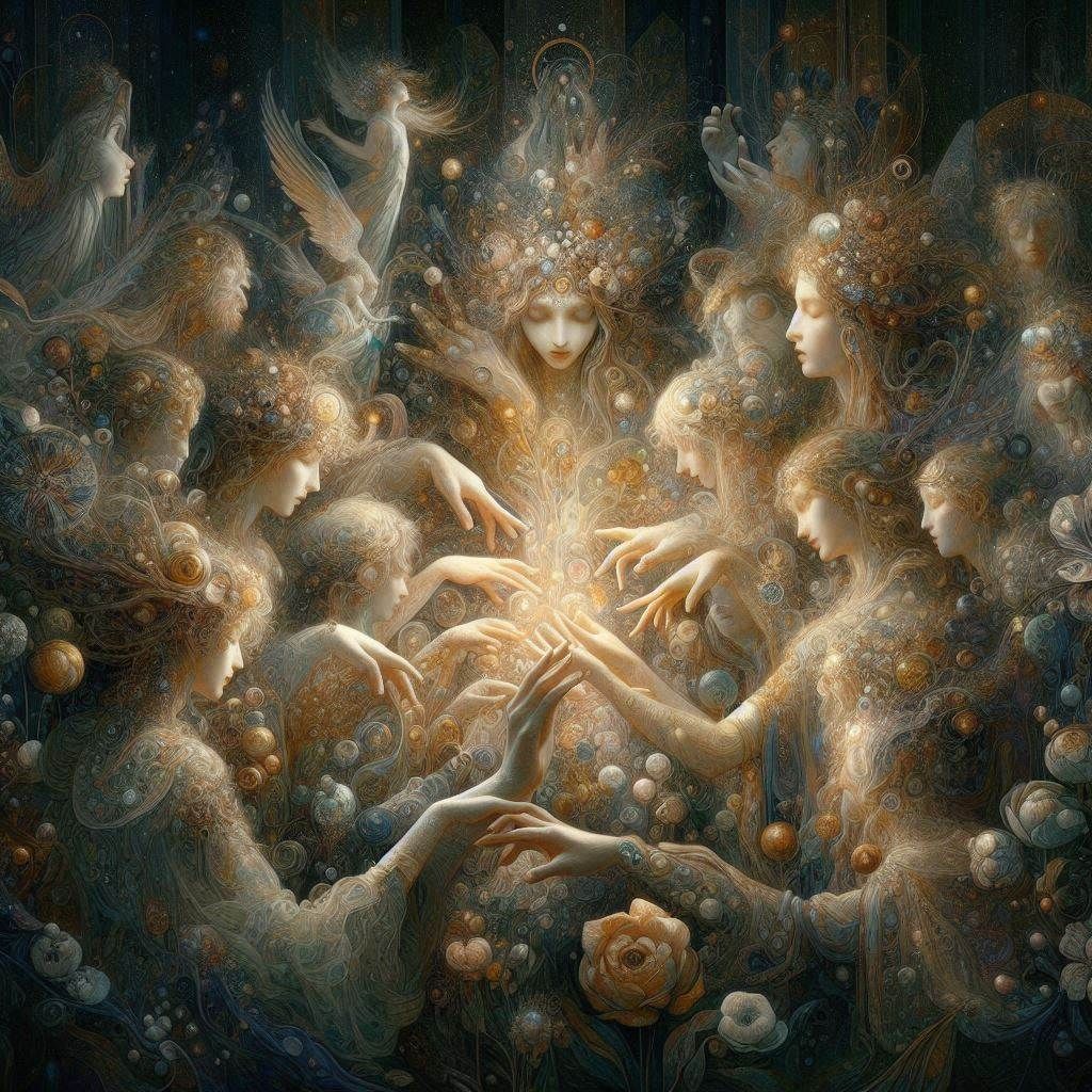 mystical and dreamlike gatherings where witches, spirits, and ancient forces unite under the moonlight. A surreal dance ...