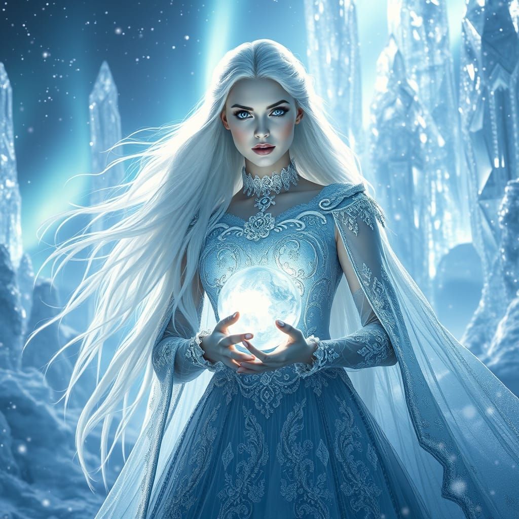 Ethereal Ice Queen Amidst Crystal Palace
