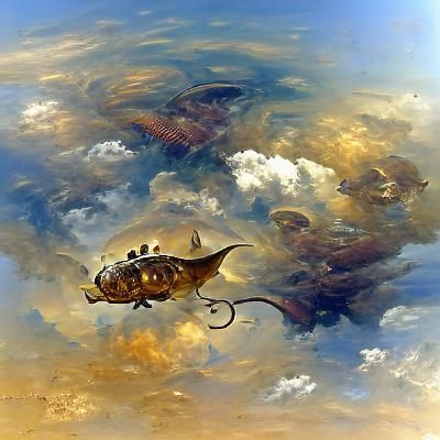 Steampunk fish in the sky