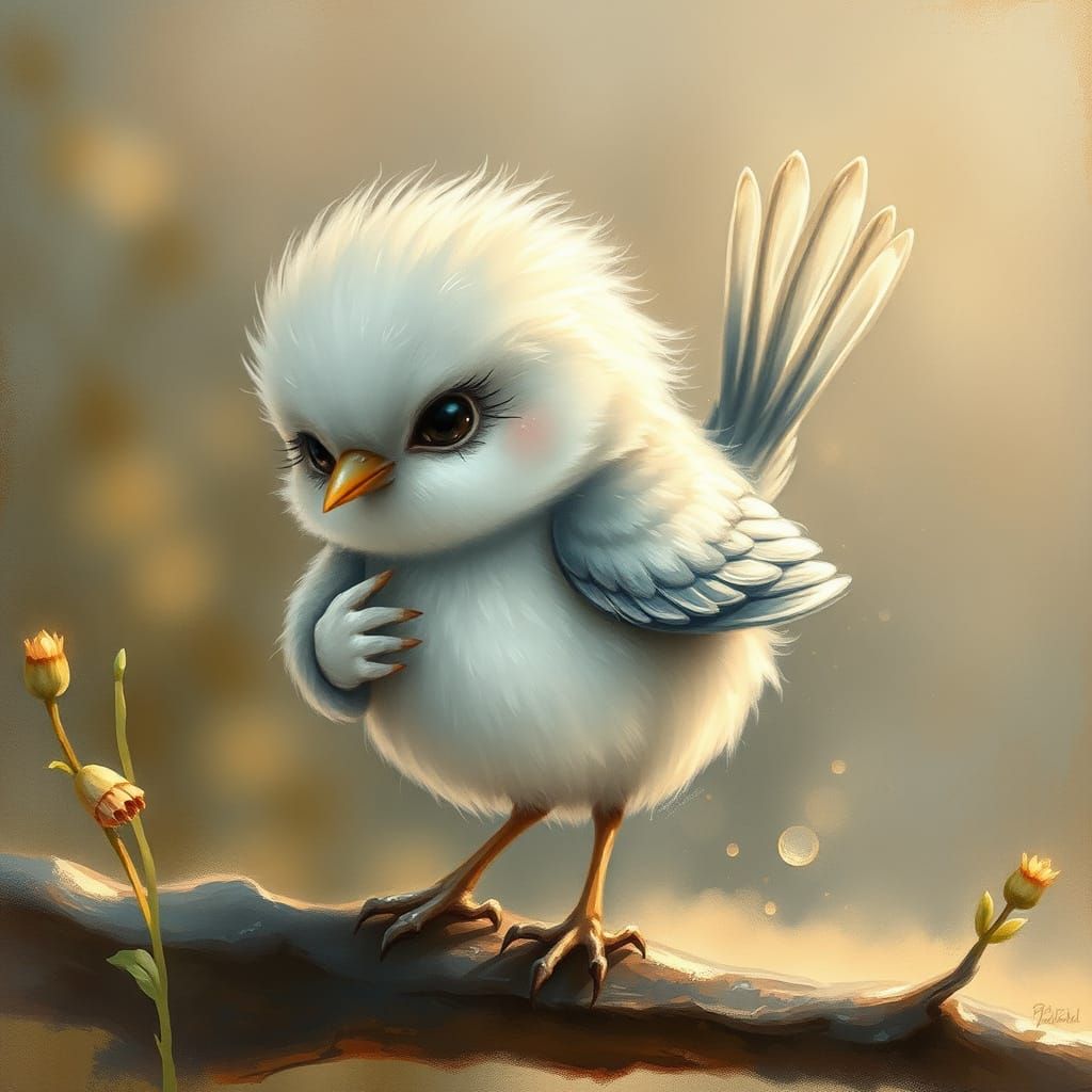 Whimsical Watercolor Bird in Muted Pastels