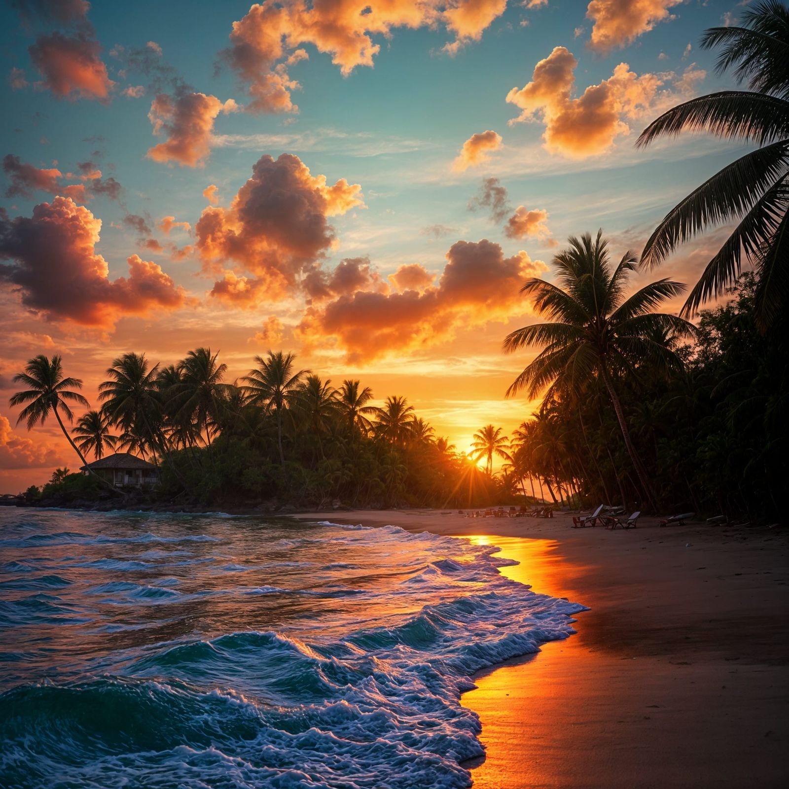 sunset over a tropical beach, award-winning photography, relaxing vibes, beautiful, rich colors, deep ...  by @SirEdmund