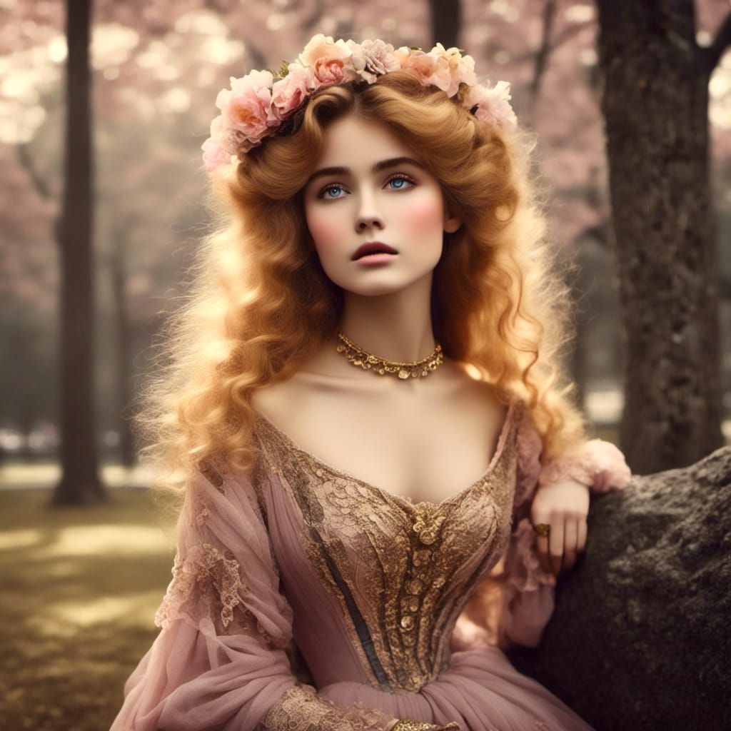  <lora:The Gibson Girl:1.0> ethereal golden haired lady in the park, colorized, soft lighting 