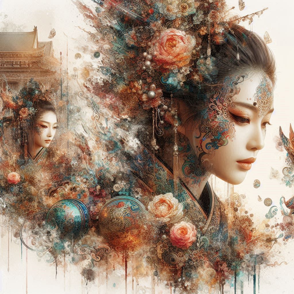 double exposure beautiful fantasy DALL-E 3 portrait landscap...