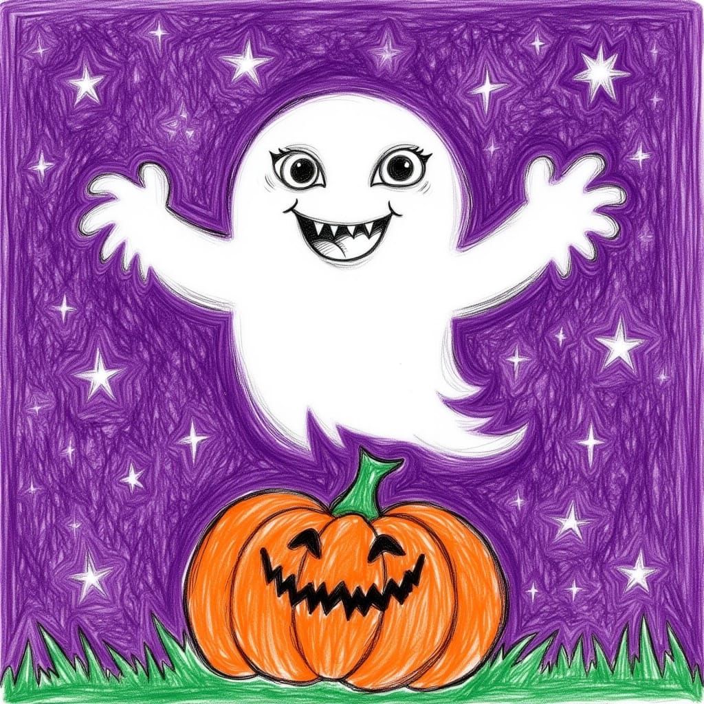 <lora:Crayon Doodles 2:1.0> Kid's drawing of a cute Halloween