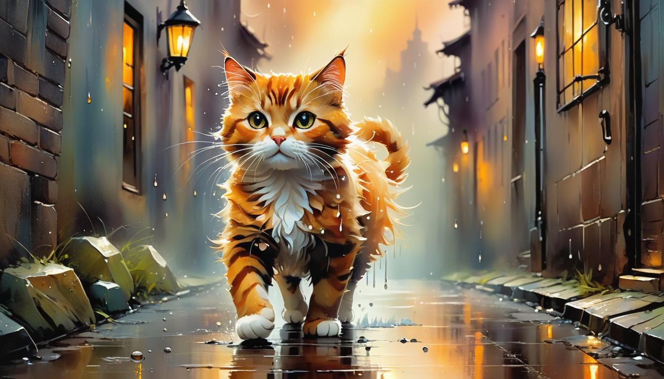 Stray cat on a rainy afternoon