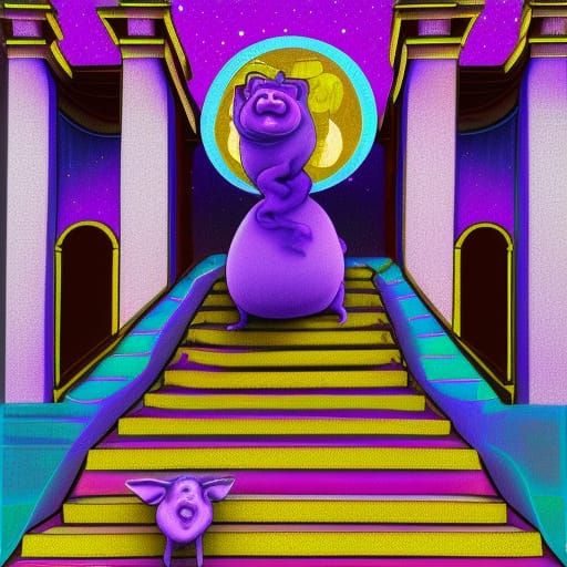 Purple Pig on Temple Steps