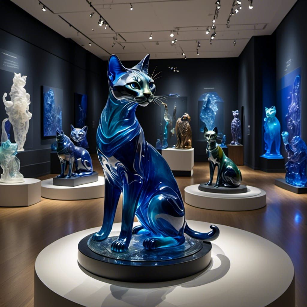 Cobalt Glass Cat in Gallery