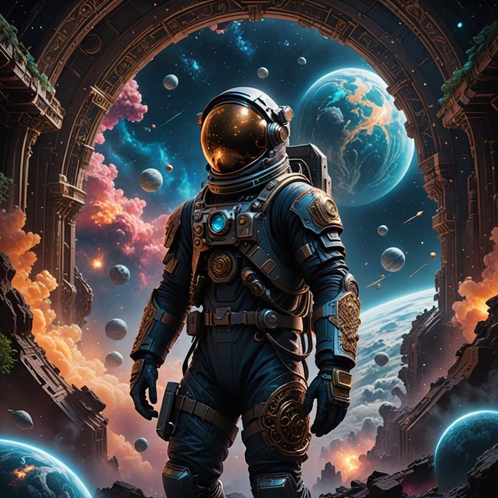 Serenely Floating Astronaut in Vibrant Nebula Concept Art