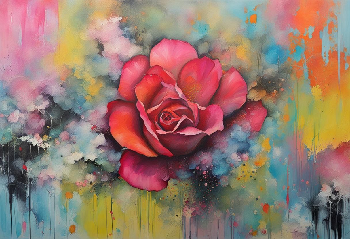 abstract art complementary colors fine details rose