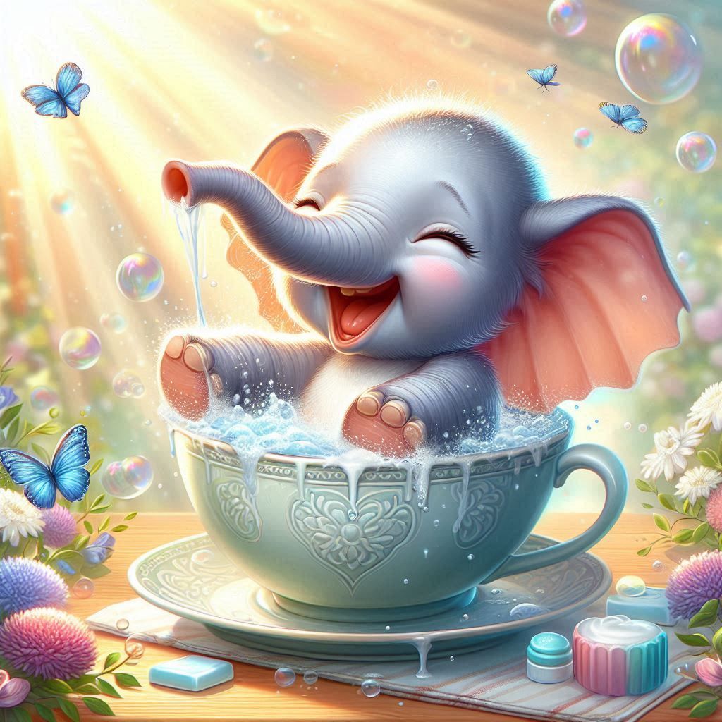 Baby elephant in his bath