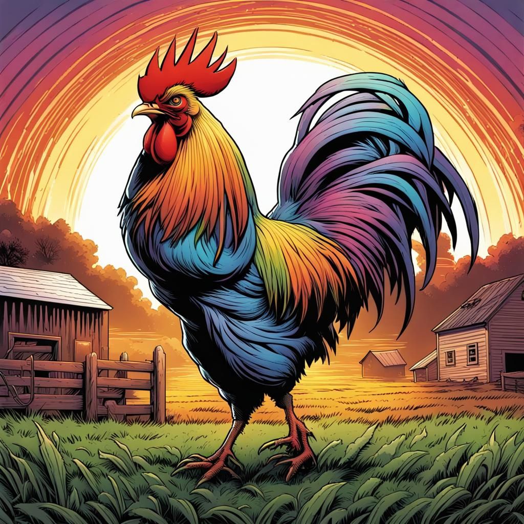 Rainbow colored rooster comic book art - AI Generated Artwork ...