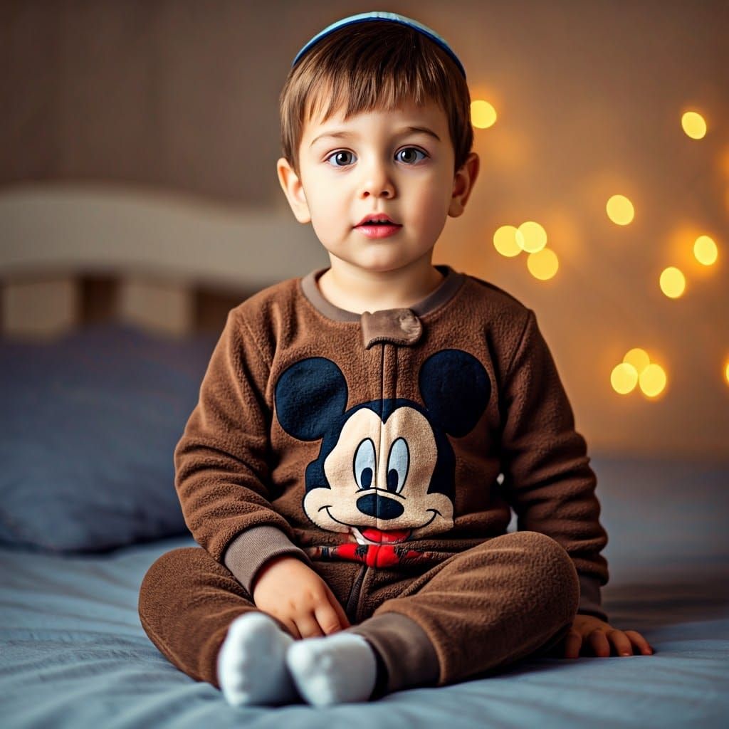 Cozy Winter Scene of a Young Jewish Boy in Warm Lighting