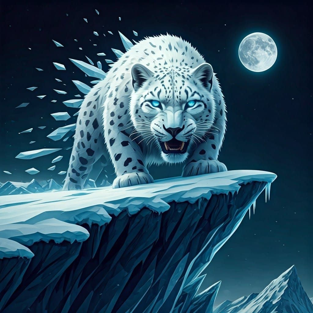 White Leopard in Cubist Geometric Style