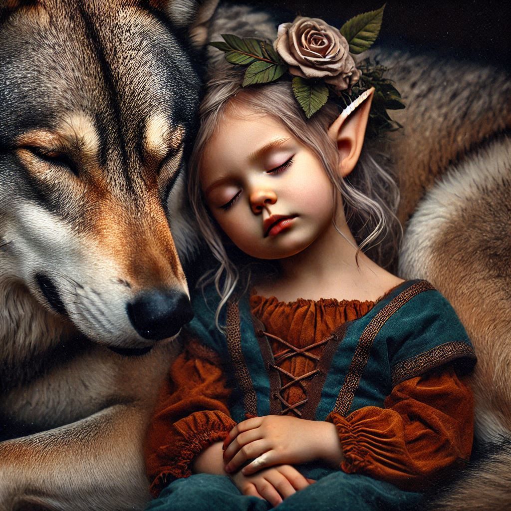 Girl with her wolf