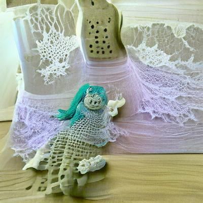 Mermaid with lace doily dress. Pastel sparkly 8k